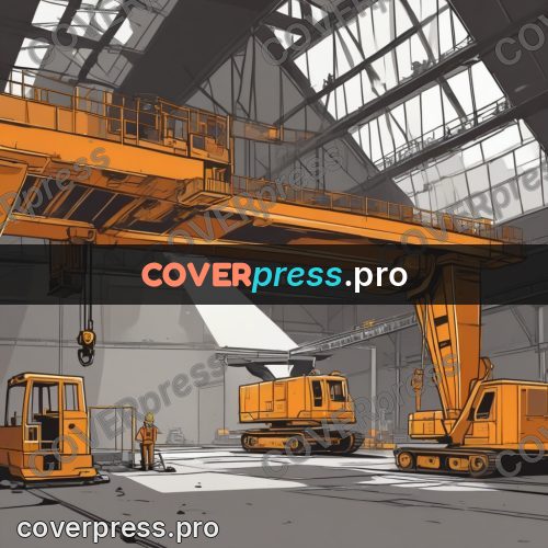Vector illustration: workshop with orange cranes