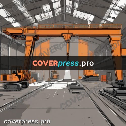 Vector illustration: workshop with orange cranes