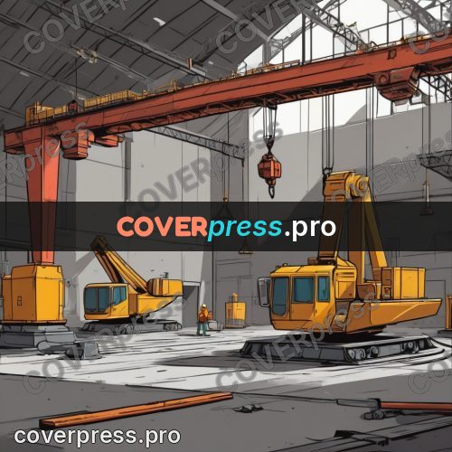 Vector illustration: workshop with orange cranes