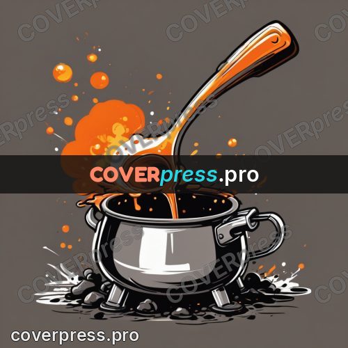 Vector illustration: ladle pouring melt into a pot