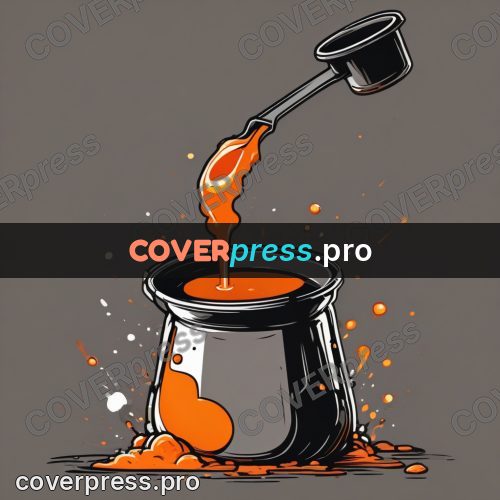 Vector illustration: ladle pouring melt into a pot