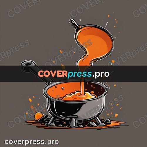 Vector illustration: ladle pouring melt into a pot
