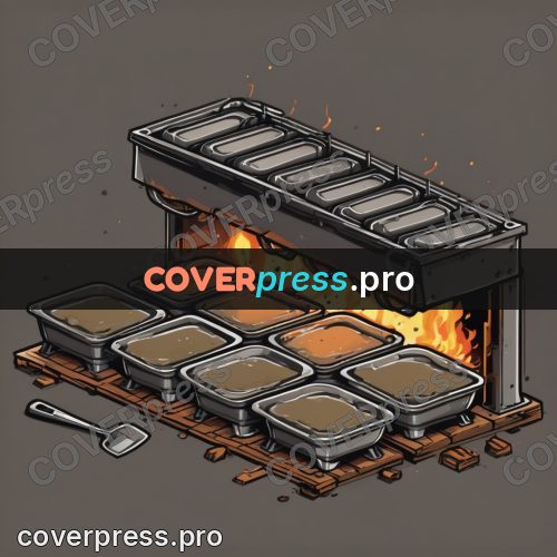 Vector illustration: rows of moulds in a workshop