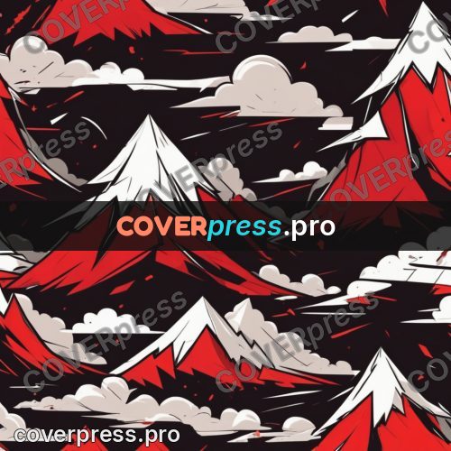 Vector illustration: red mountains with white peaks