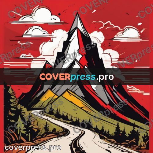 Vector illustration: red mountains with white peaks