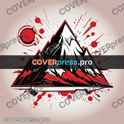 Vector illustration: red mountains with white peaks