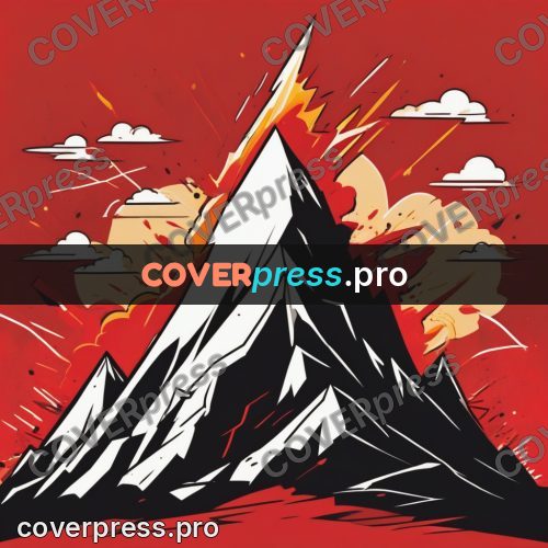 Vector illustration: red mountains with white peaks