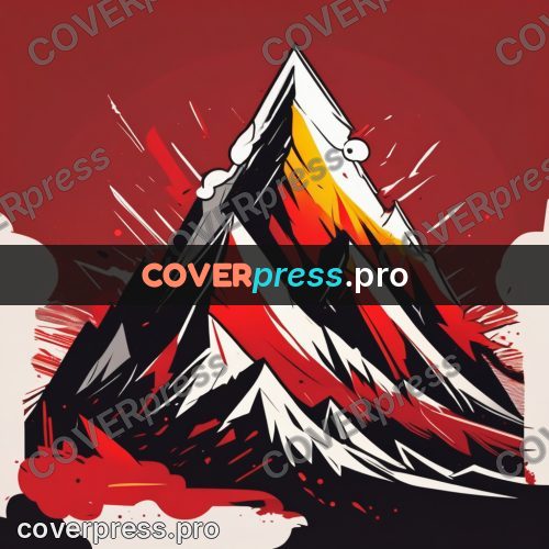 Vector illustration: red mountains with white peaks