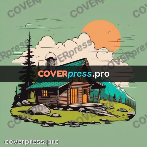 Vector illustration: cabin on a green slope