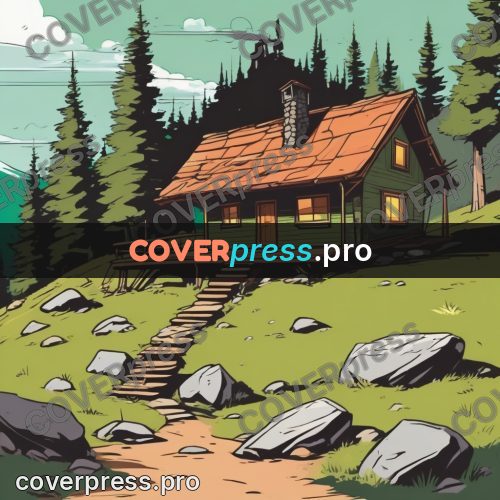 Vector illustration: cabin on a green slope