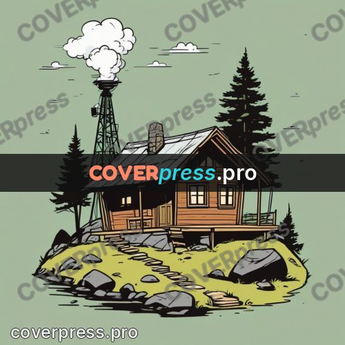 Vector illustration: cabin on a green slope