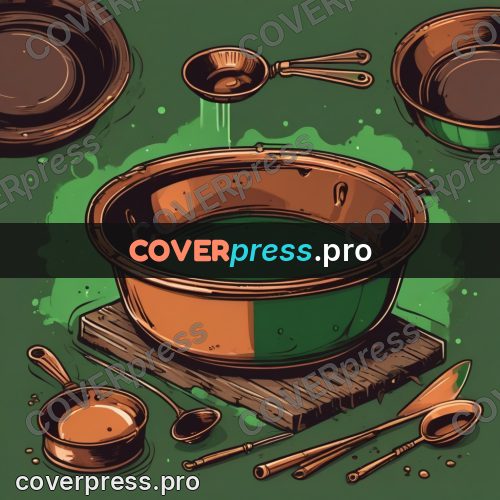 Vector illustration: copper basin on a green ground