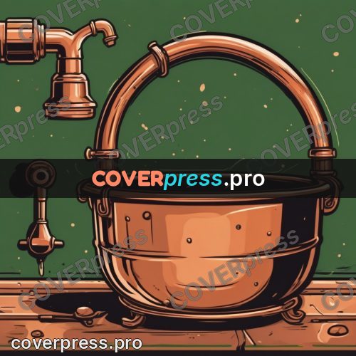 Vector illustration: copper basin on a green ground