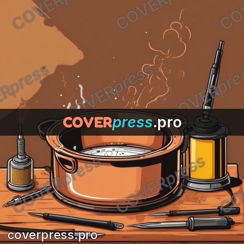 Vector illustration: copper vessels on a workbench