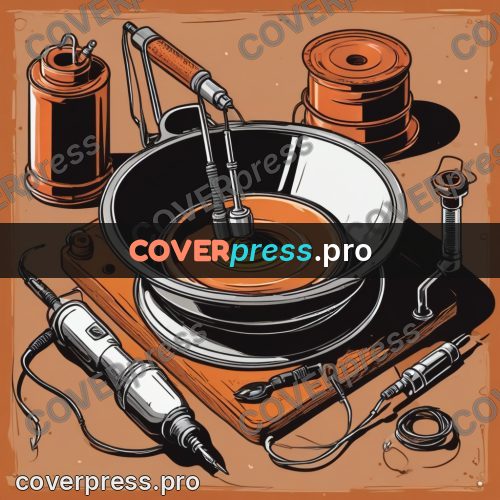 Vector illustration: copper vessels on a workbench
