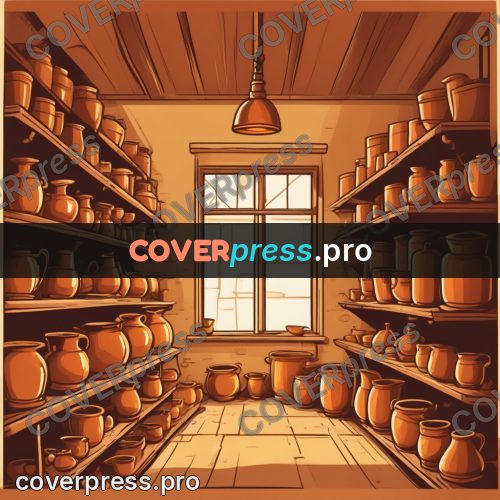 Vector illustration: shelves of copper vessels