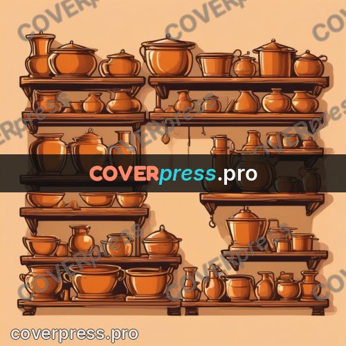 Vector illustration: shelves of copper vessels