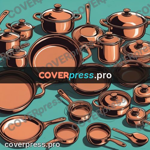 Vector illustration: row of copper pots and pans