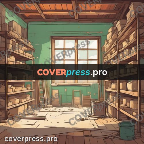 Vector illustration: workshop with shelves of moulds