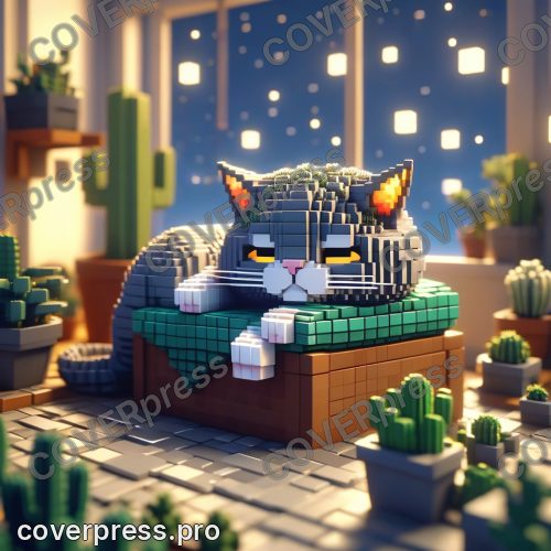 Персонаж из кубиков: кот, лампа и проигрыватель