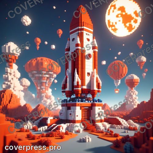 Персонаж из кубиков: космонавт, ракета и луноход