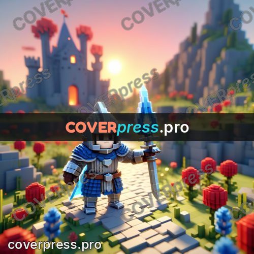Voxel illustration: knight in armour by a castle