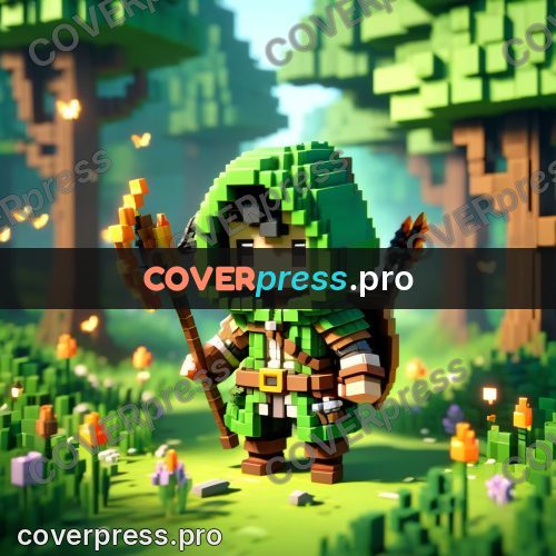 Voxel illustration: archer in a green hood