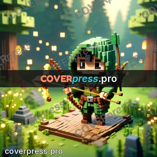 Voxel illustration: archer in a green hood