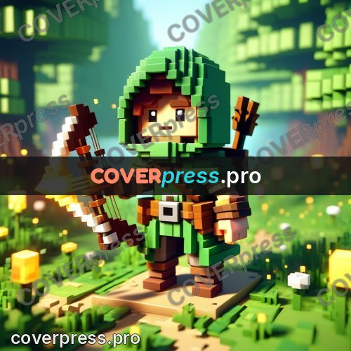 Voxel illustration: archer in a green hood
