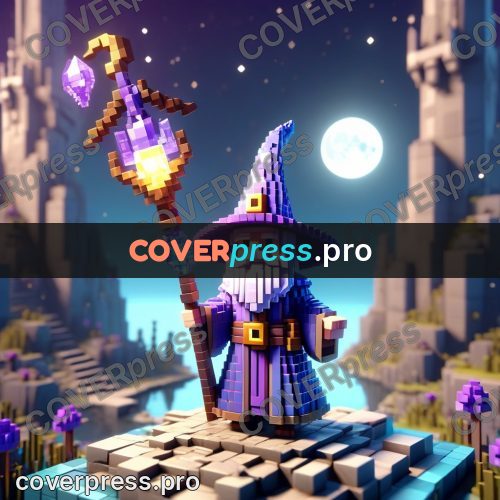 Voxel illustration: wizard with a glowing staff