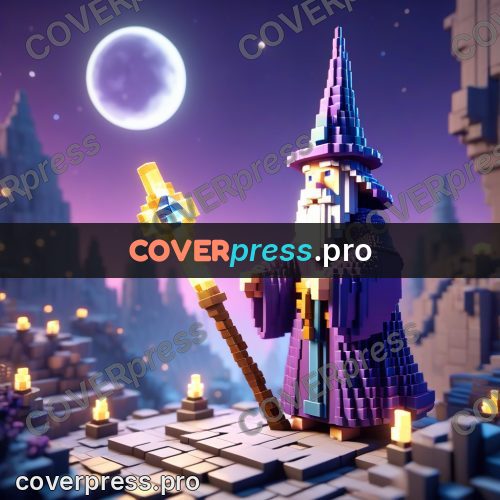 Voxel illustration: wizard with a glowing staff