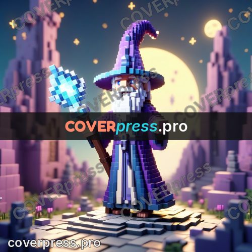 Voxel illustration: wizard with a glowing staff
