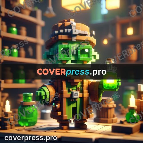 Voxel illustration: alchemist with a green flask