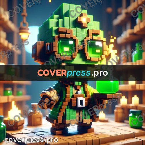 Voxel illustration: alchemist with a green flask