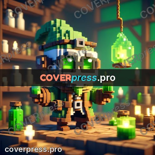 Voxel illustration: alchemist with a green flask