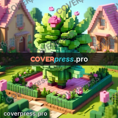 Voxel illustration: green cabbage character in a garden
