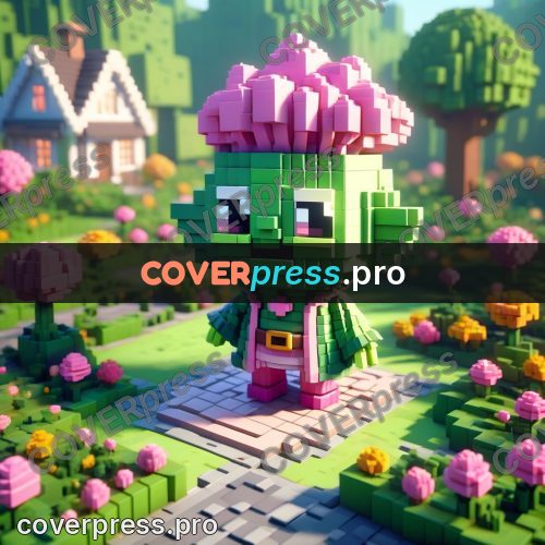 Voxel illustration: green cabbage character in a garden