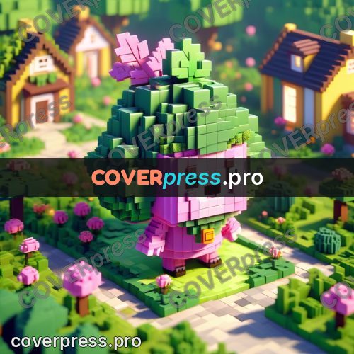 Voxel illustration: green cabbage character in a garden