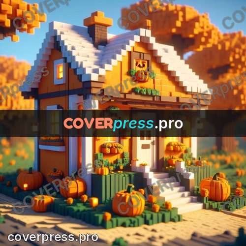 Voxel illustration: house with pumpkins on the porch