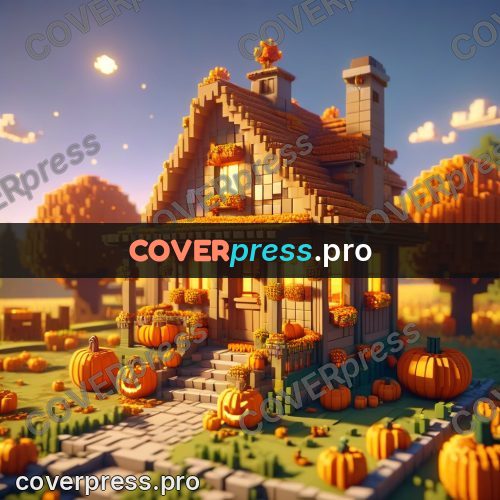 Voxel illustration: house with pumpkins on the porch