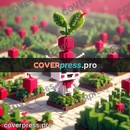 Voxel illustration: white radish character in a garden