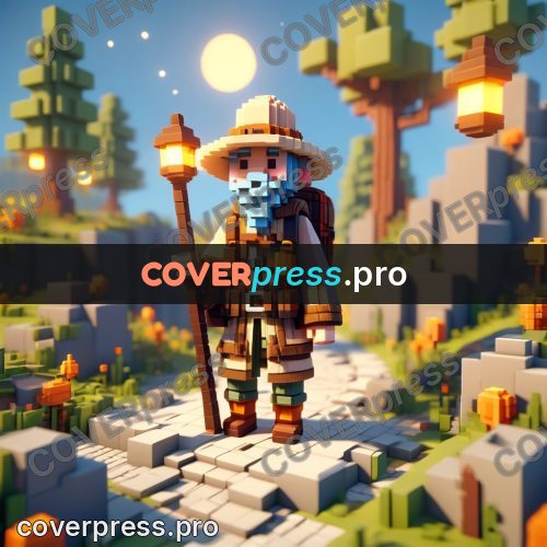 Voxel illustration: traveller with a backpack