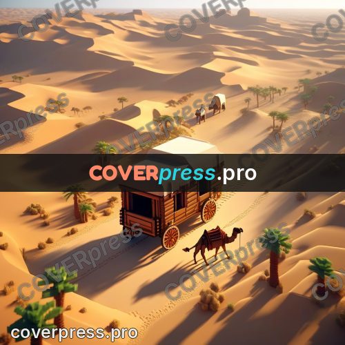 Voxel illustration: camel wagon in the desert