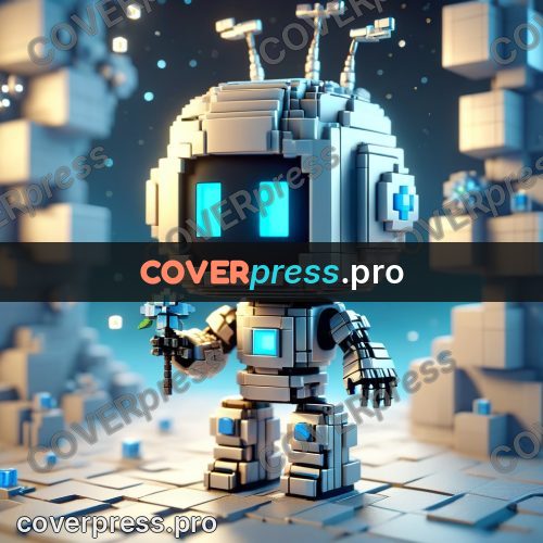 Voxel illustration: white robot with blue eyes