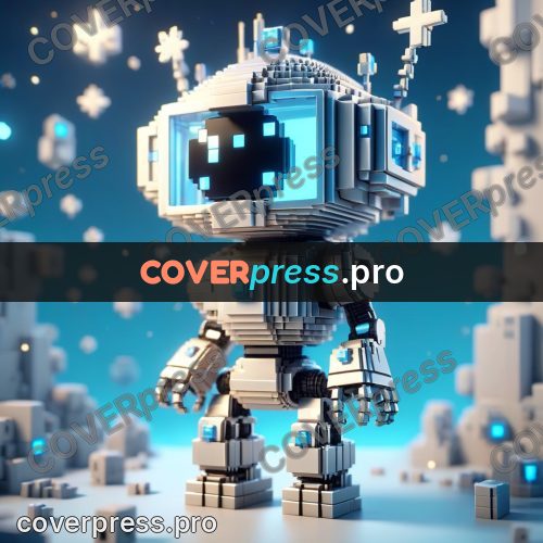 Voxel illustration: white robot with blue eyes