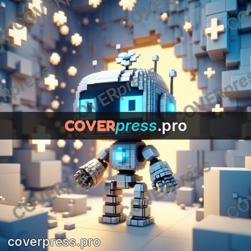 Voxel illustration: white robot with blue eyes