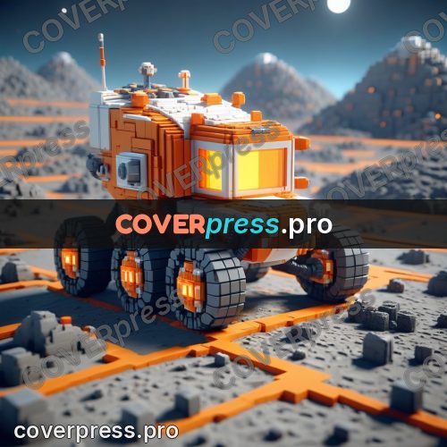 Voxel illustration: rover on a sandy planet