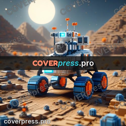 Voxel illustration: rover on a sandy planet