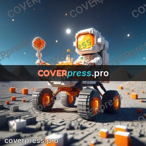 Voxel illustration: rover on a sandy planet