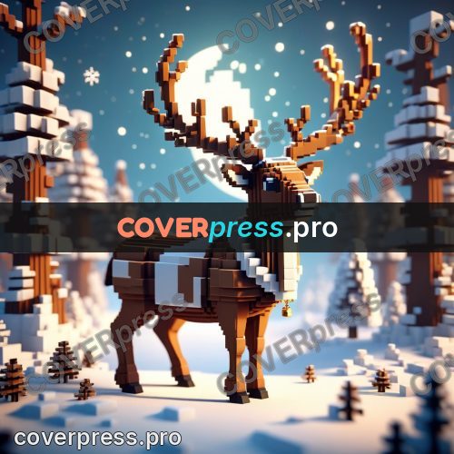 Voxel illustration: deer with antlers on snow